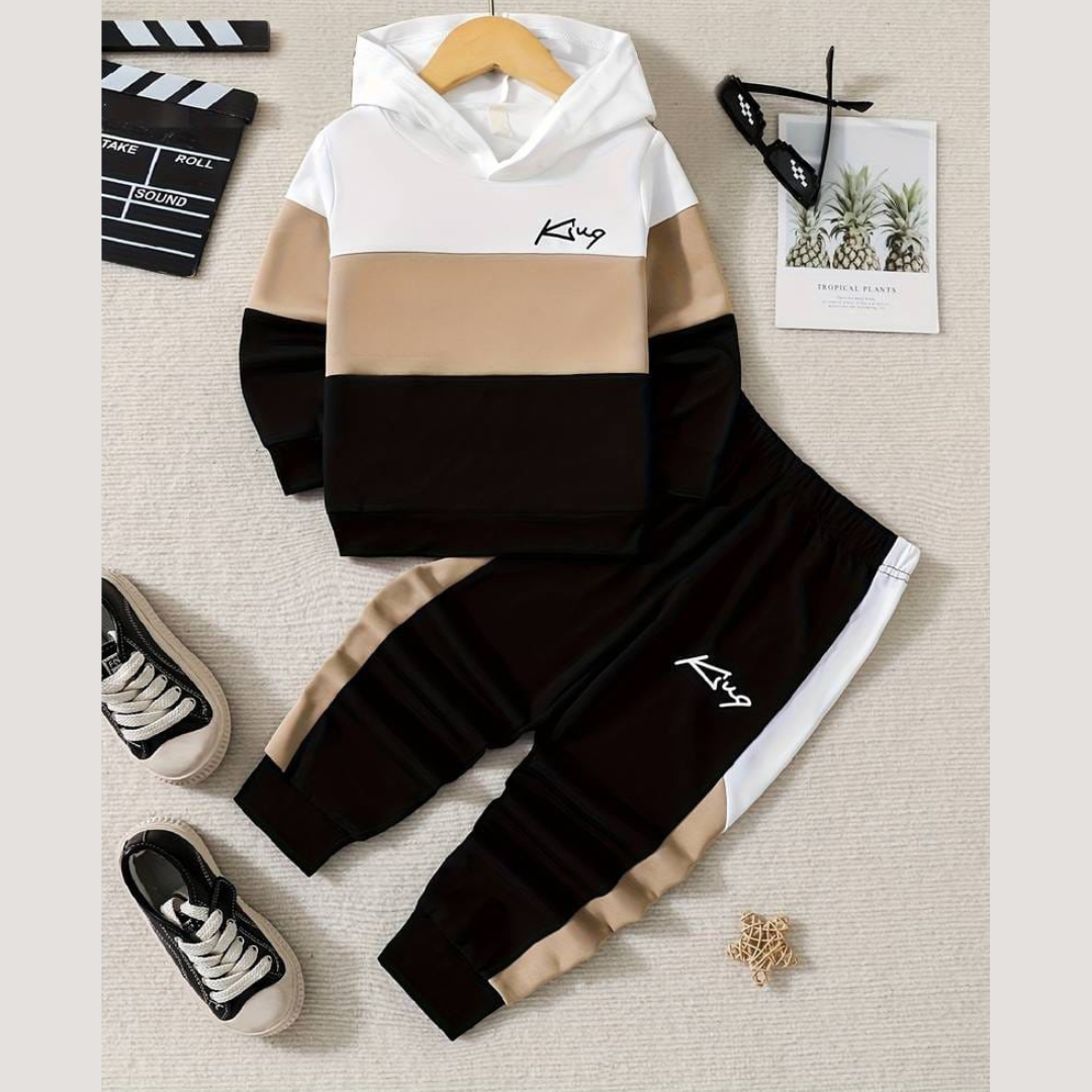 2 Pcs Toddler Boy/Girl Long-sleeve King Print Hooded tee and Pants Set