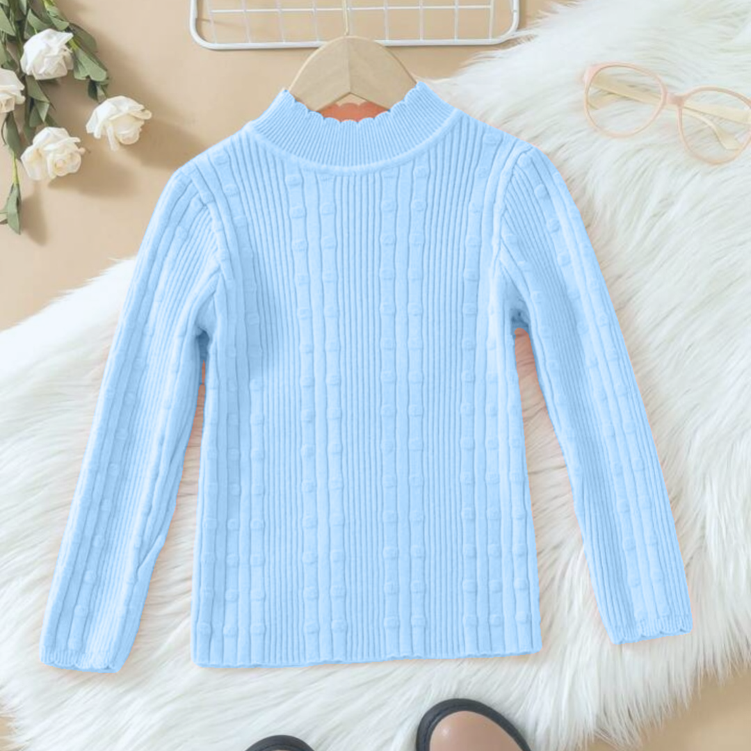 Blue Toddler Boy/Girl Turtleneck Slim Fit Ribbed Solid Color Long-sleeve Tee for Spring and Autumn