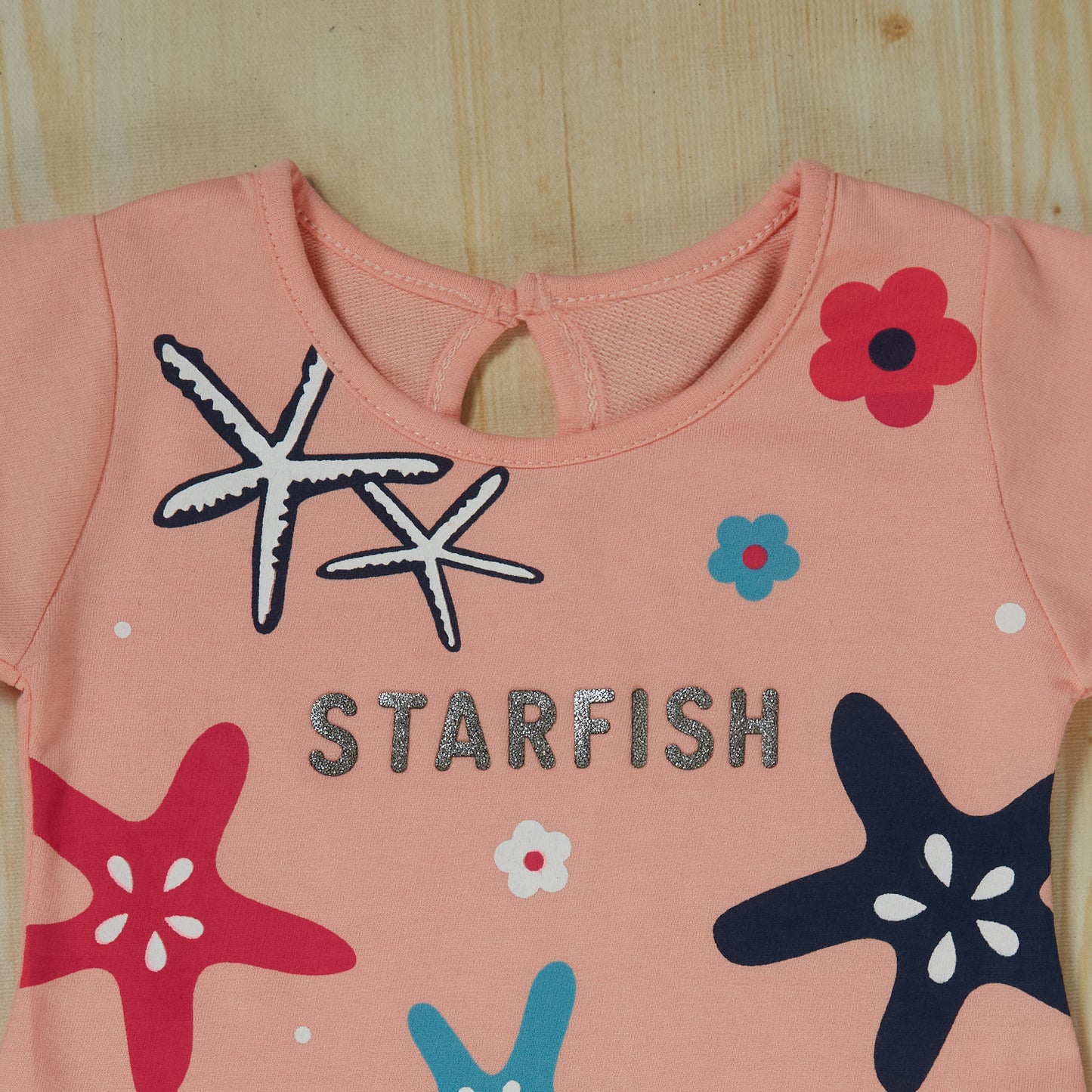 Peach Cute Starfish Dress and Star leggings set for girls