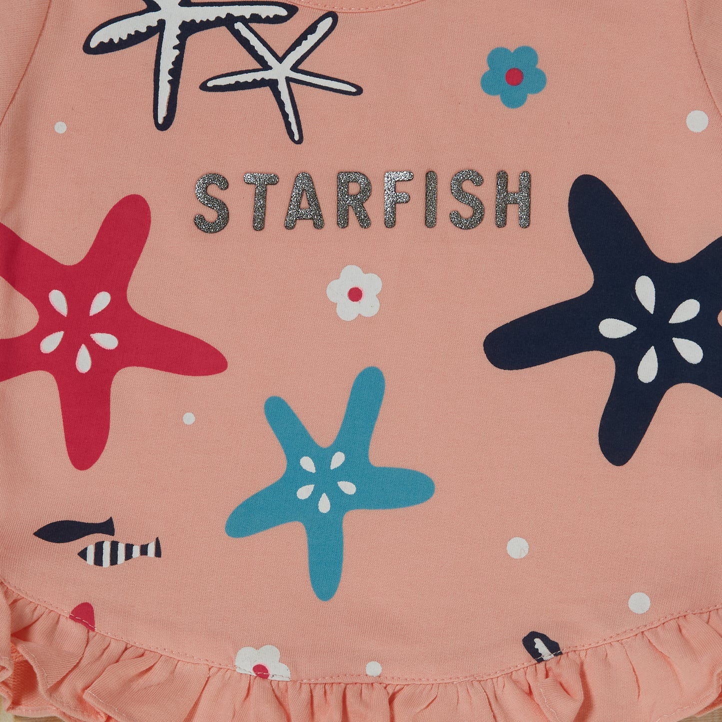 Peach Cute Starfish Dress and Star leggings set for girls