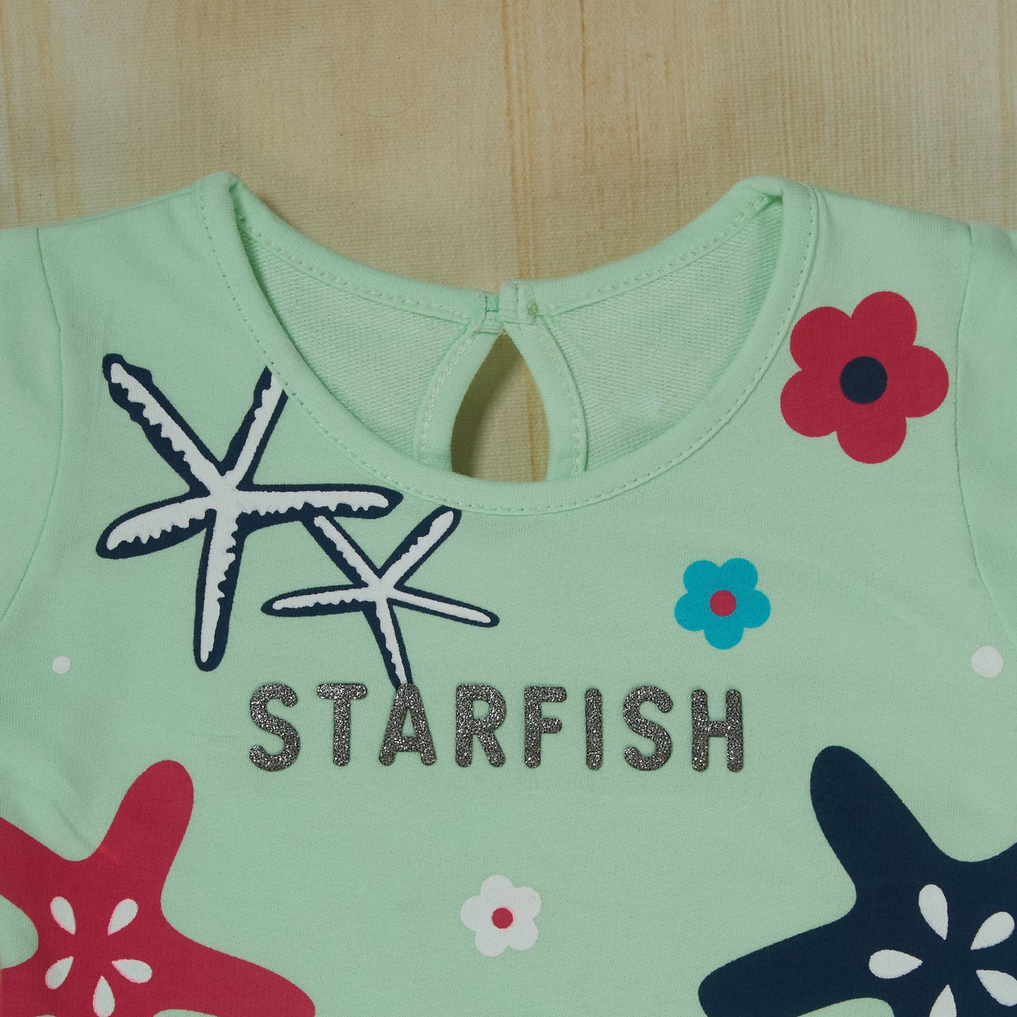 Green Cute Starfish Dress and Star leggings set for girls