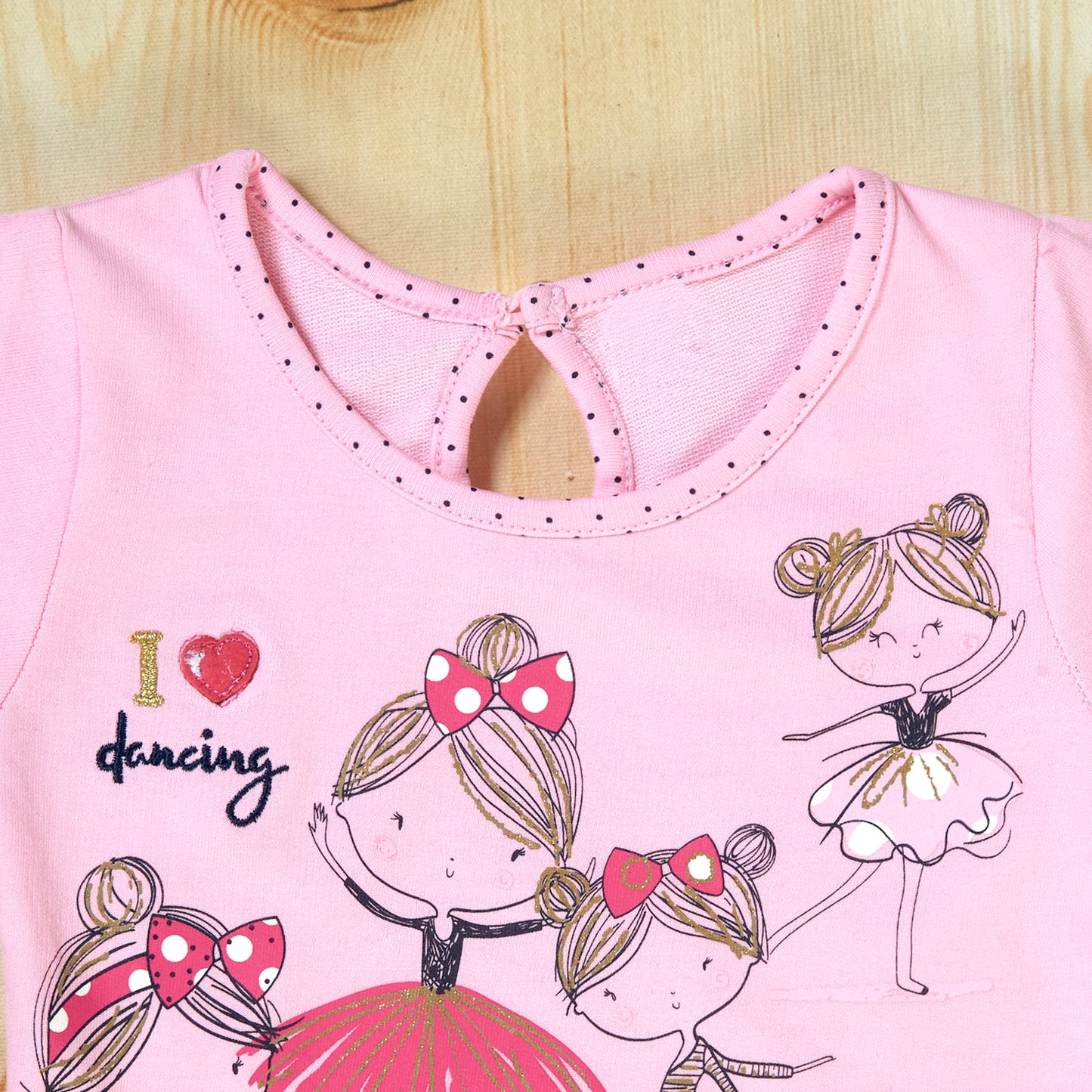 Pink Full Sleeve I love Dancing Tshirt and Printed Leggings Set for girls