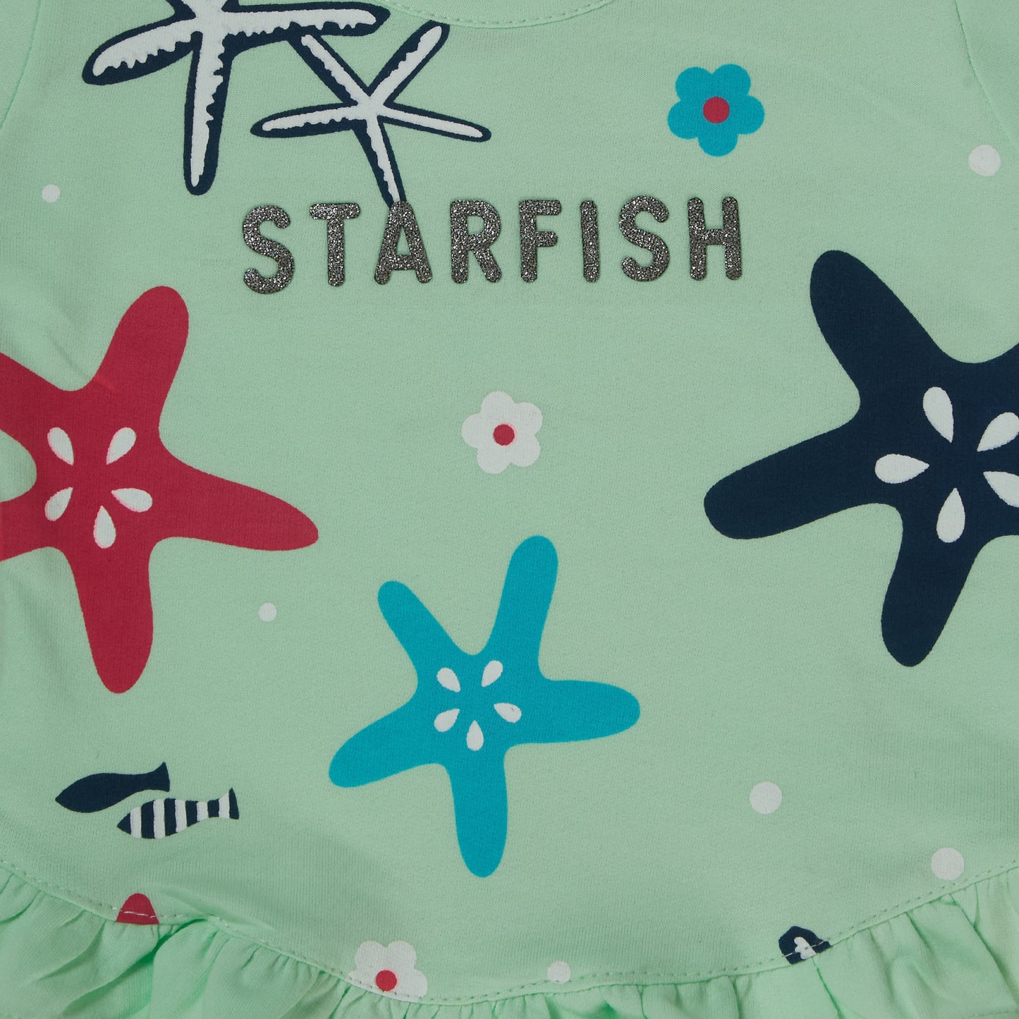 Green Cute Starfish Dress and Star leggings set for girls