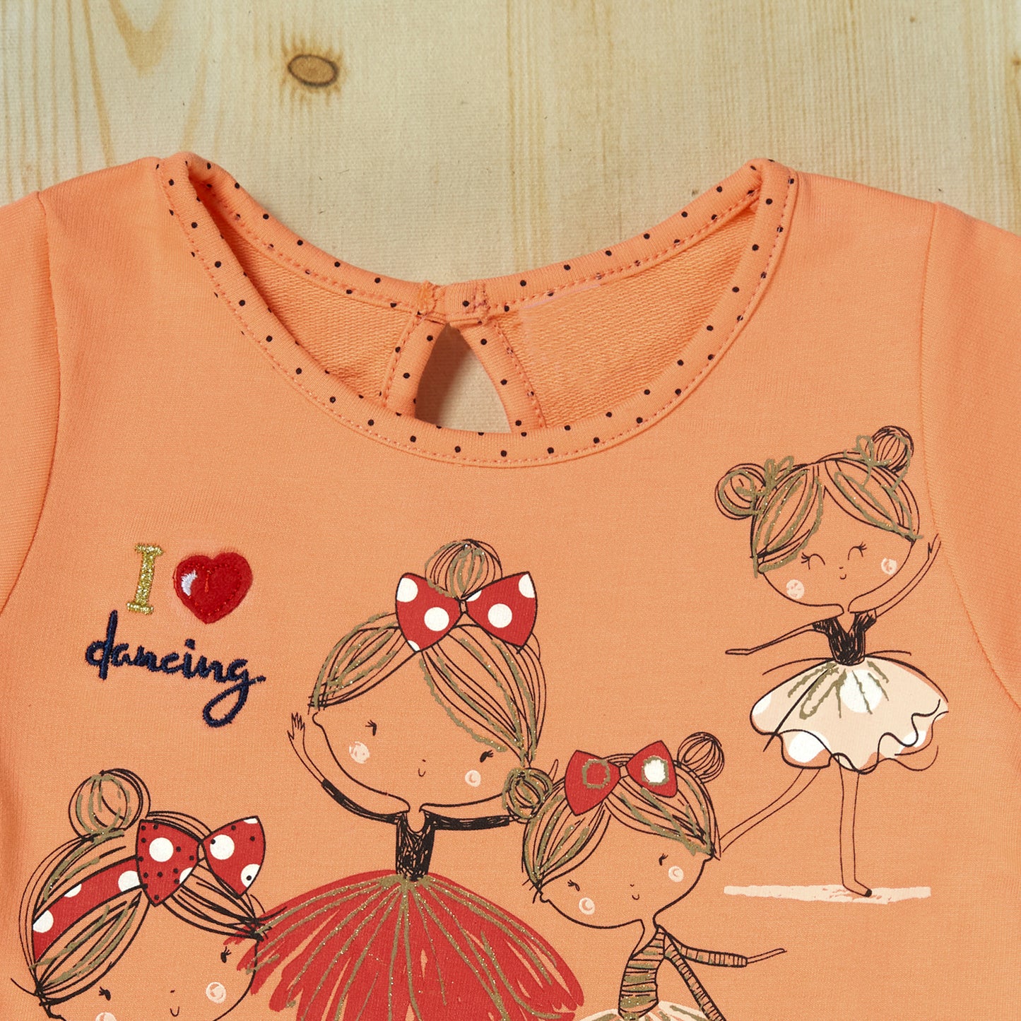 Peach Full Sleeve I love Dancing Tshirt and Printed Leggings Set for girls