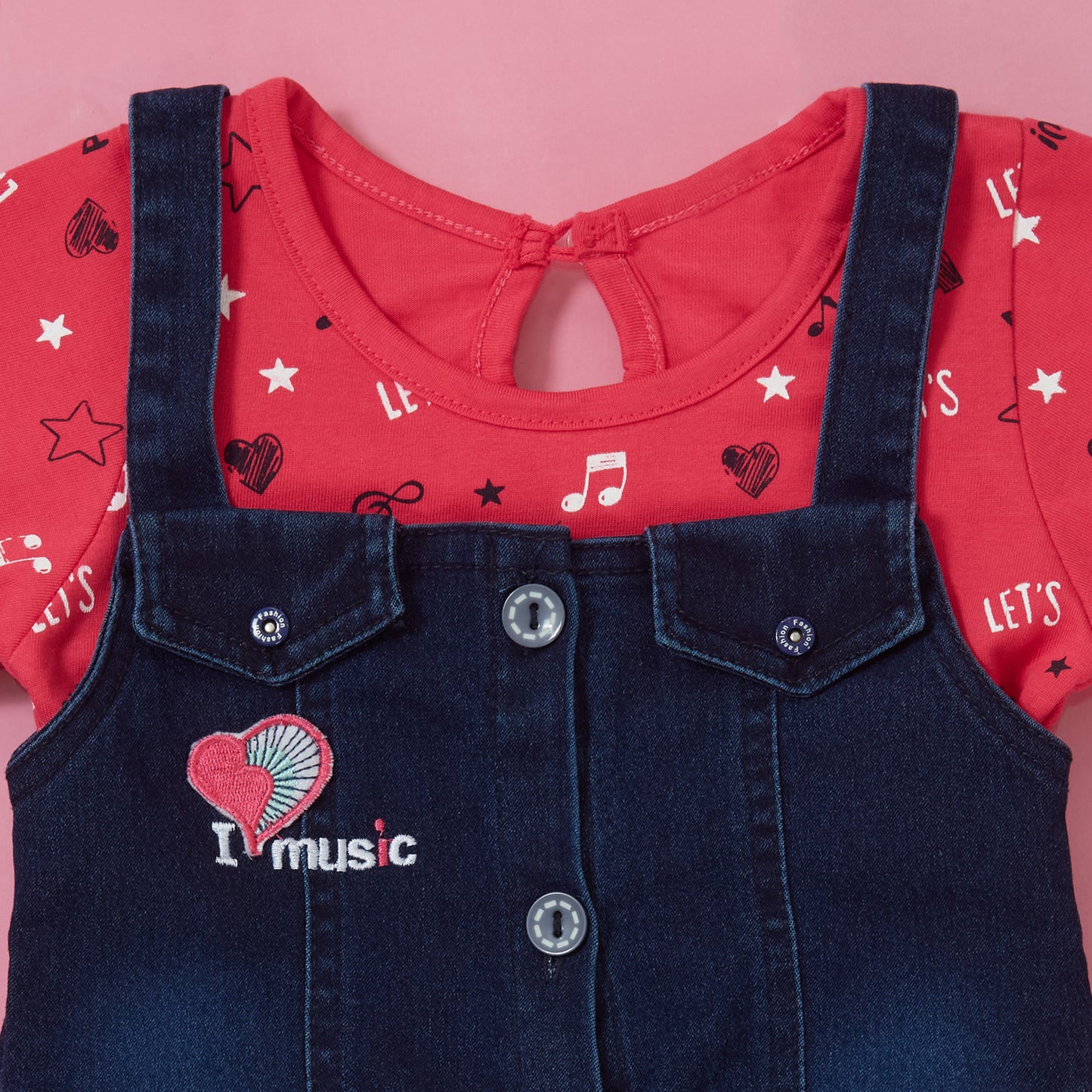 Denim I love music Dress with Rani Printed Tshirt and leggings set for girls