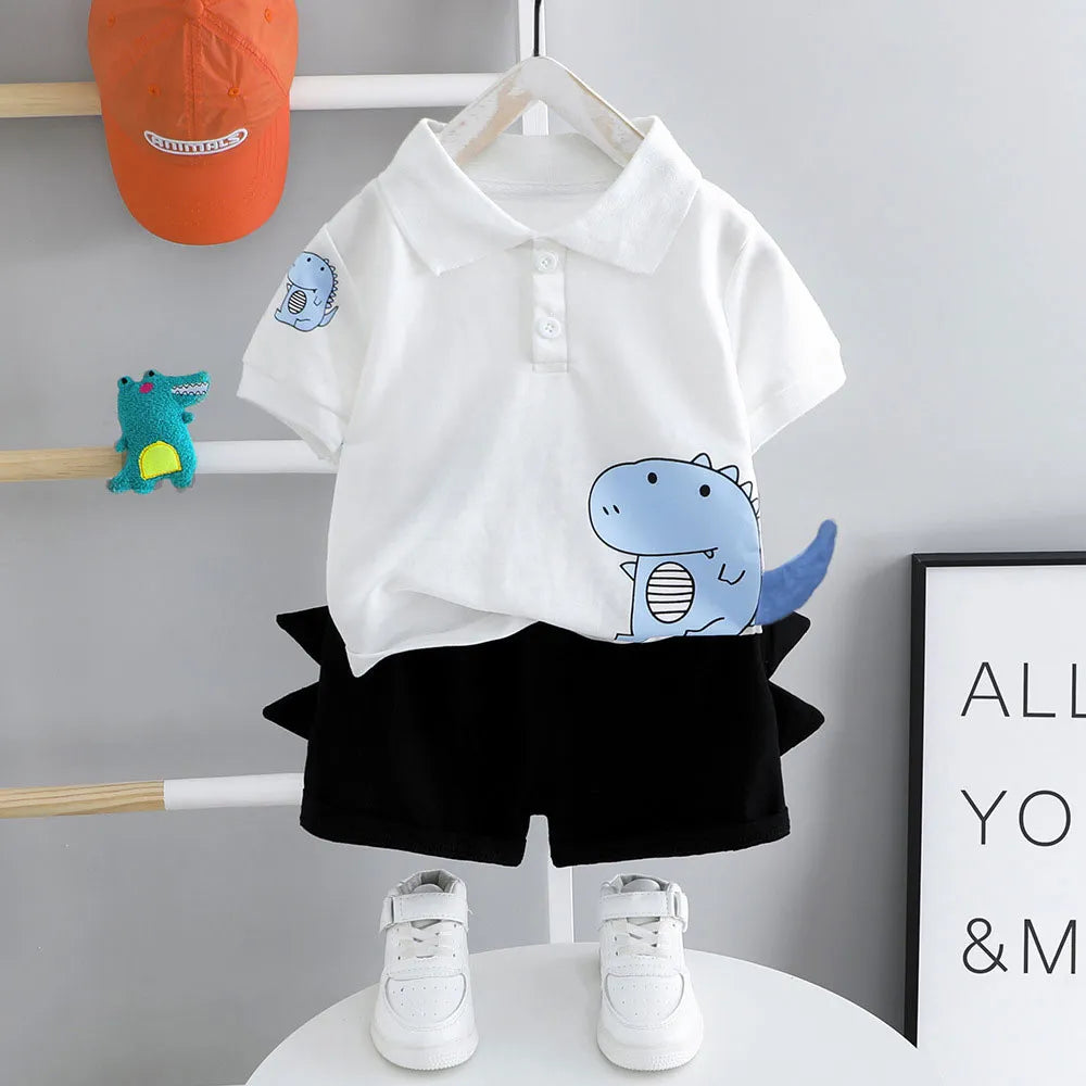 2pcs Baby Boy Tropical Print Short-sleeve Shirt and Solid Shorts Set
