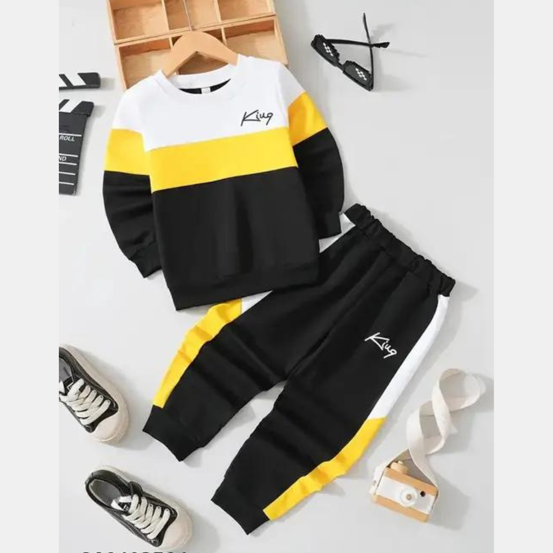 2 pcs Toddler Boy Colorblock Long Sleeve Tee and Joggers Set