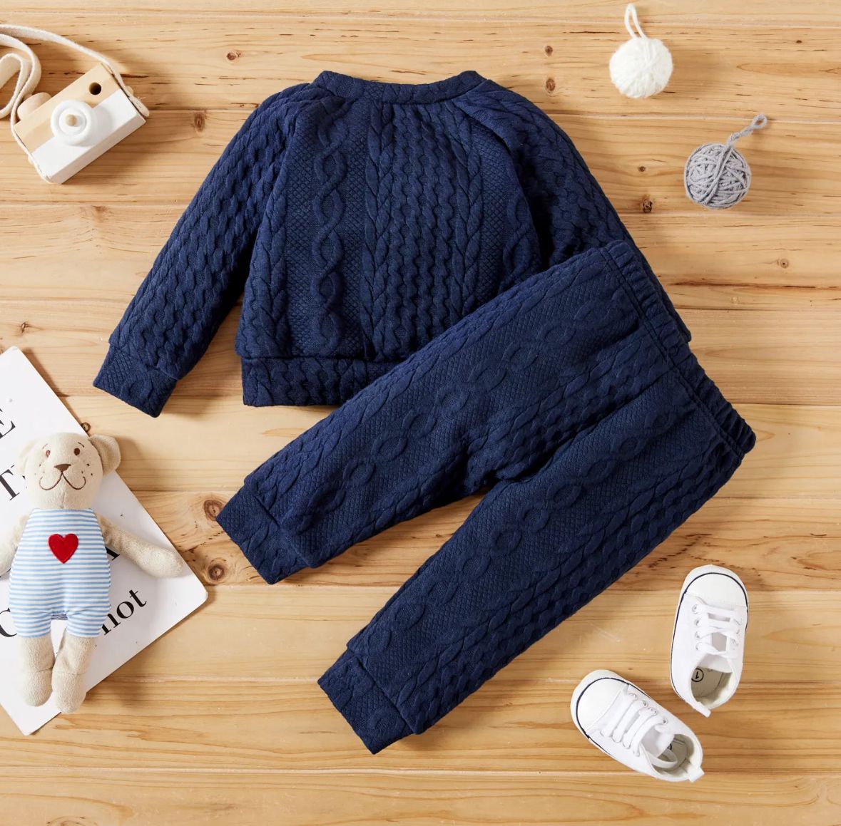 Baby Boy/Girl Clothes 2pcs Solid Knitted Sweatshirt and Pants Set