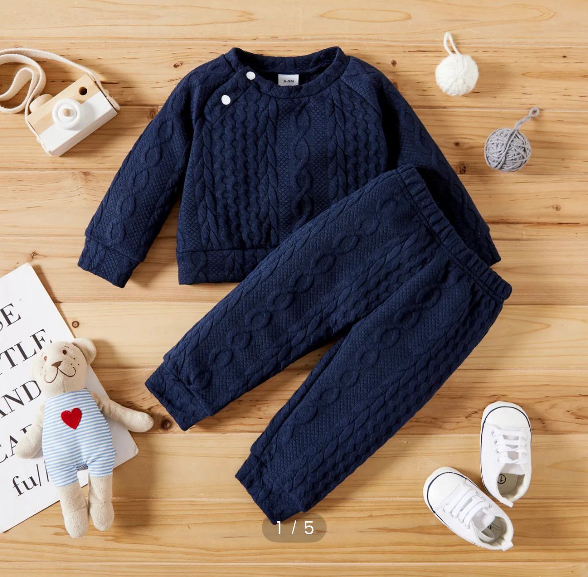 Baby Boy/Girl Clothes 2pcs Solid Knitted Sweatshirt and Pants Set