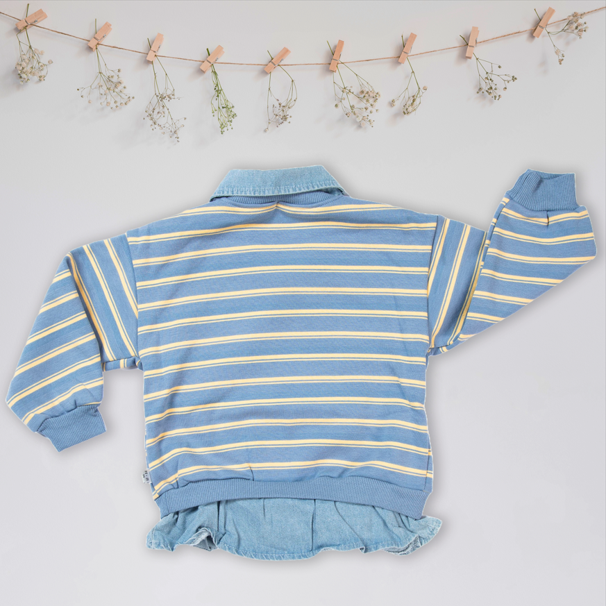 Stylish kid girl Blue Long Sleeve Striped printed T shirt