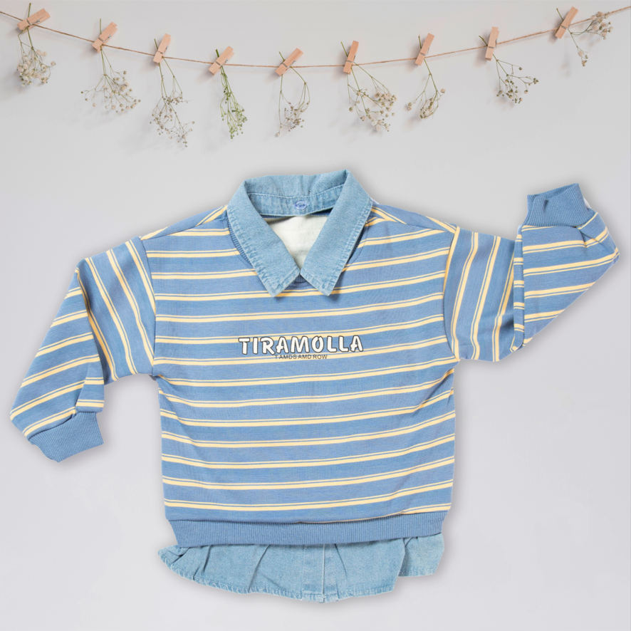 Stylish kid girl Blue Long Sleeve Striped printed T shirt